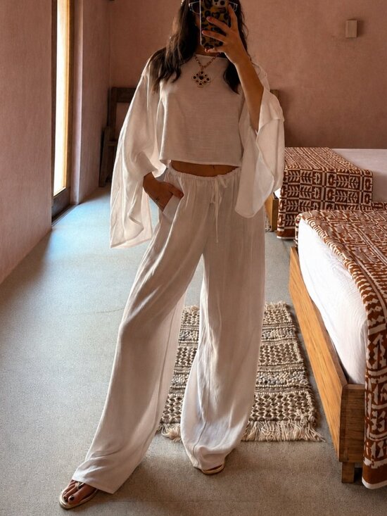 12th Tribe Pants - NWT 12th Tribe Clear Breeze White Linen Pants Size S